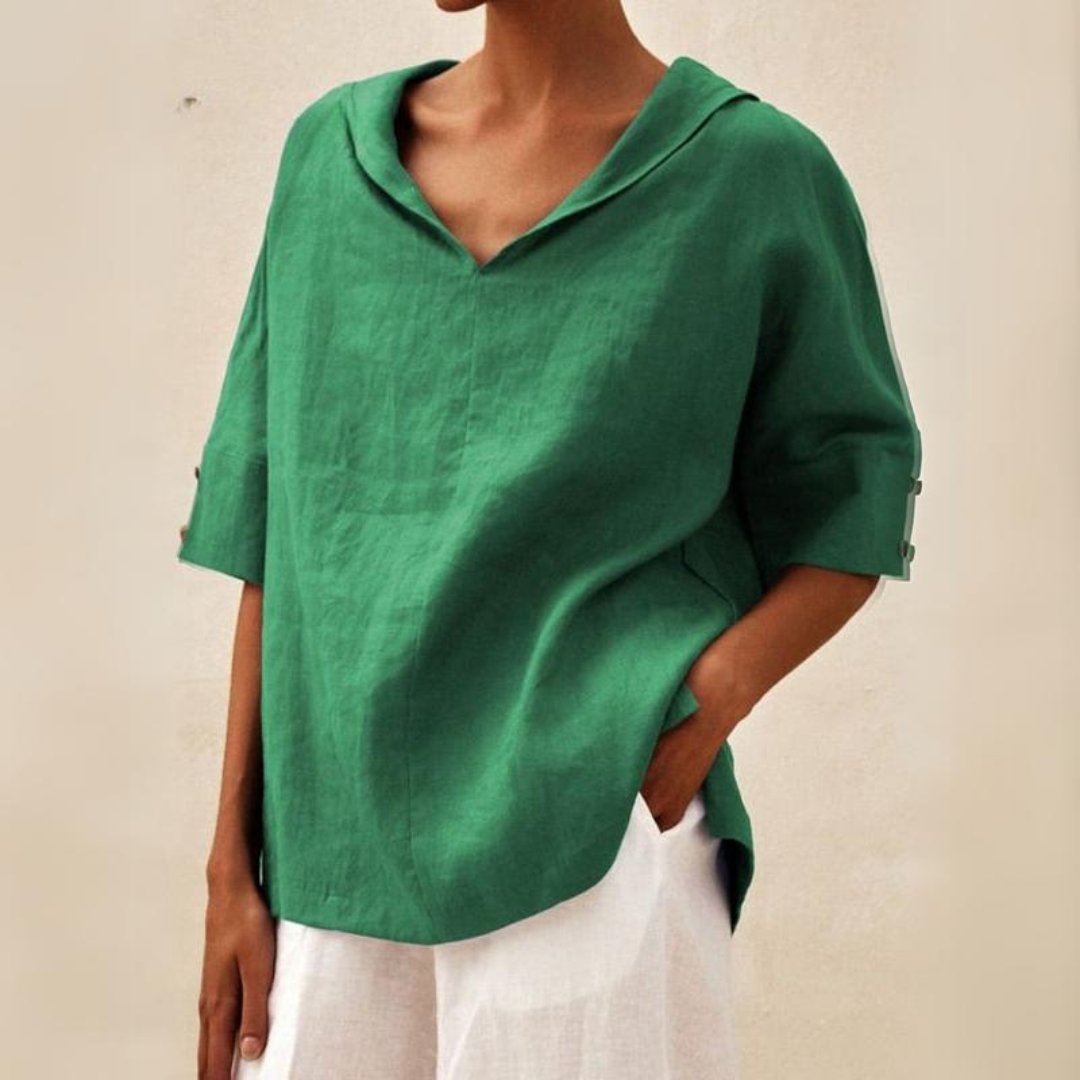 BLOUSE EN LIN CLASSIQUE YLVIE AVEC COL EN V