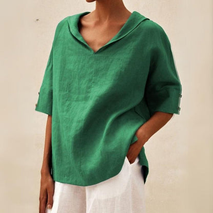 BLOUSE EN LIN CLASSIQUE YLVIE AVEC COL EN V