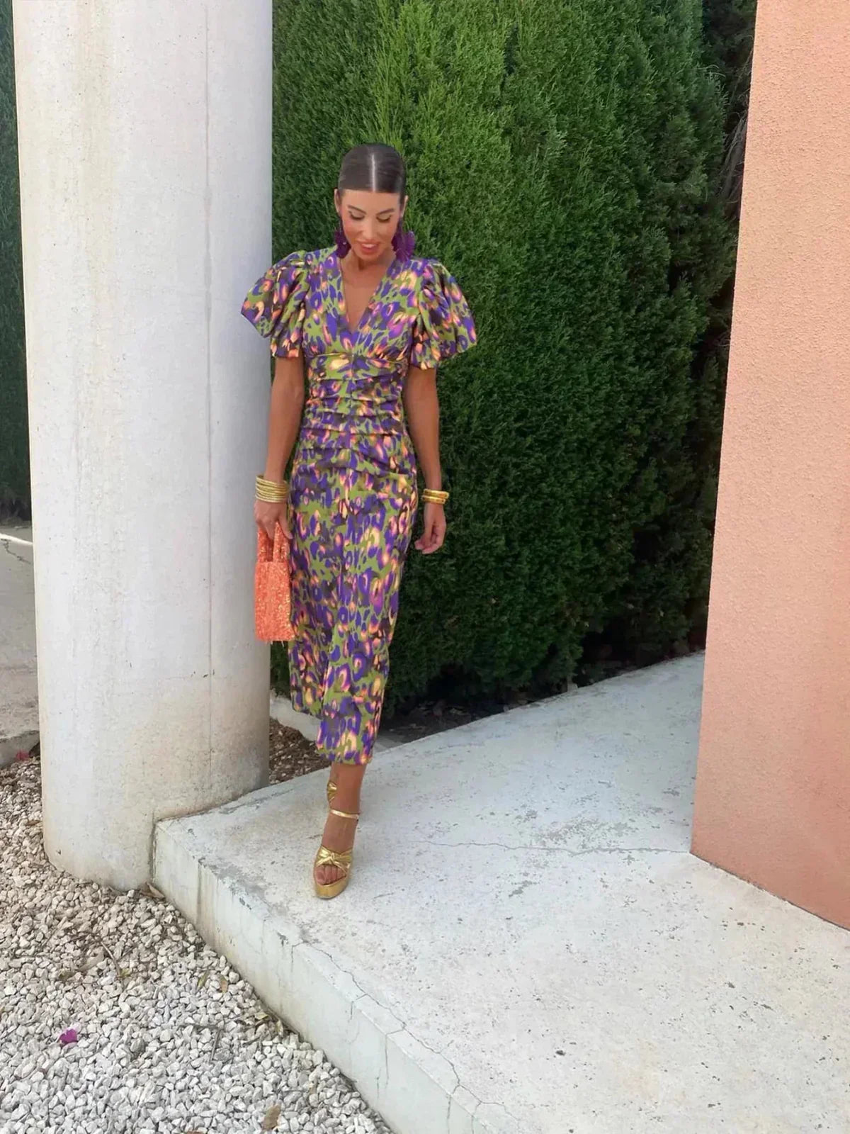 Glecy - Robe Élégante Femme à Manches Bouffantes Charme