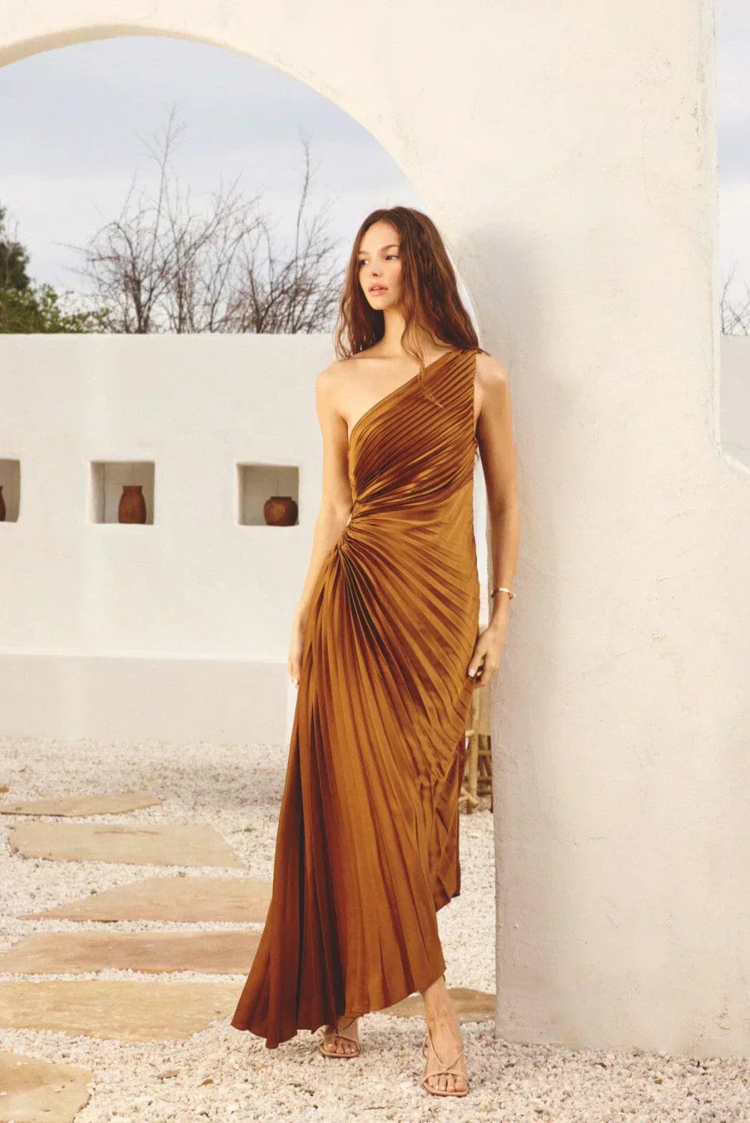Sylviana - Robe Midi Plissée à Une Épaule