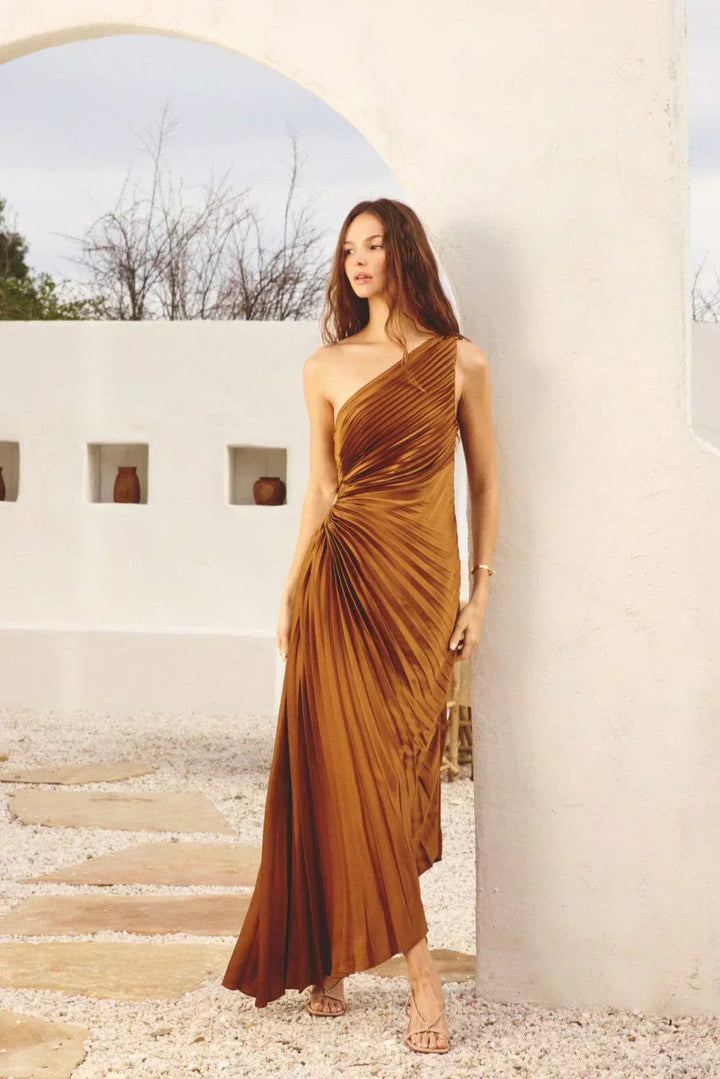 Sylviana - Robe Midi Plissée à Une Épaule