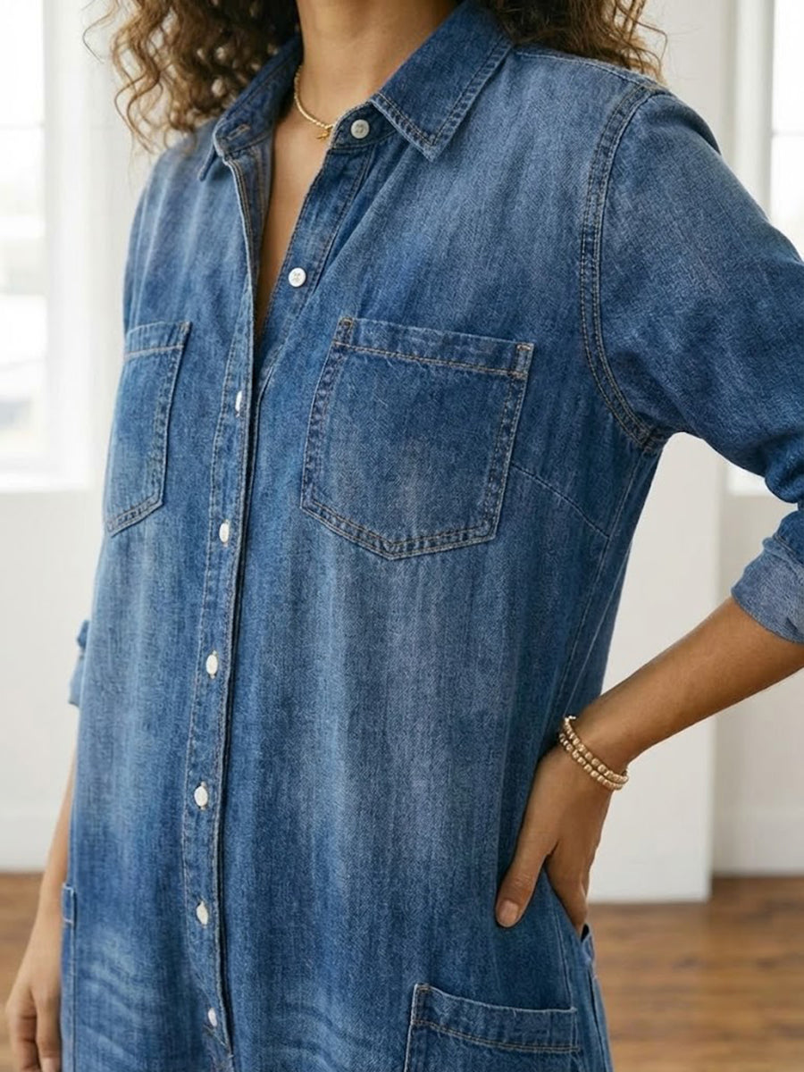 Saylor - Salopette en Denim de Coton Lavé Vintage avec Fermeture Boutonnée
