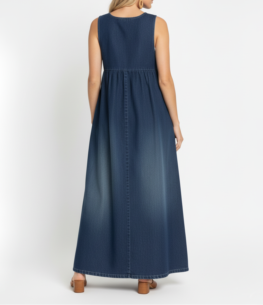 Miranda - Robe Maxi en Denim Lavé Vintage avec Sensation de Coton Doux