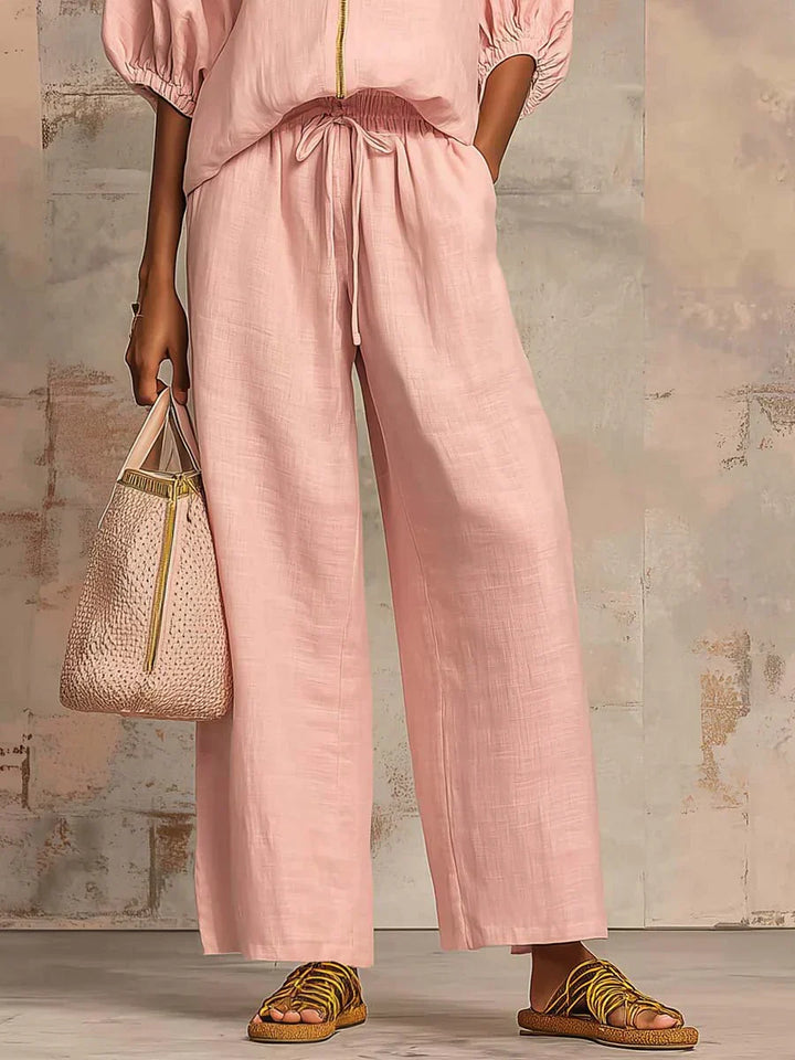 Colette | Ensemble en Lin et Coton en Deux Pièces : Chemise de Style Décontracté et Pantalons à Jambes Larges