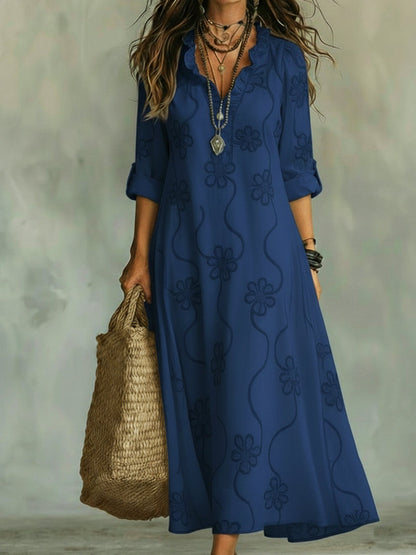Lilou | Robe rétro trapèze à fleurs avec col à volants