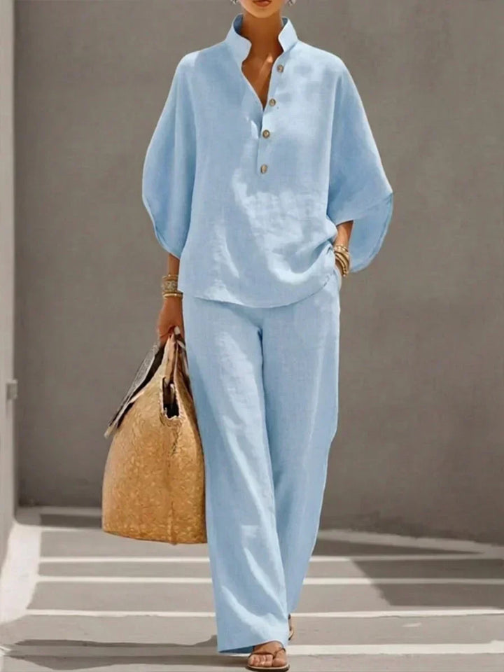 Camille™ | Ensemble en Lin avec Manches Chauve-Souris et Pantalons Amples