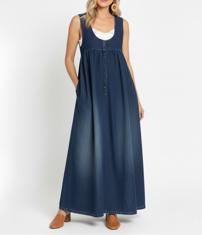 Miranda - Robe Maxi en Denim Lavé Vintage avec Sensation de Coton Doux