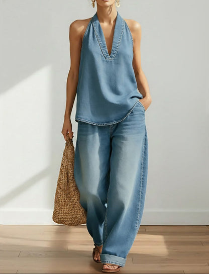 Saylor - Ensemble de Deux Pièces en Denim Lavé Vintage
