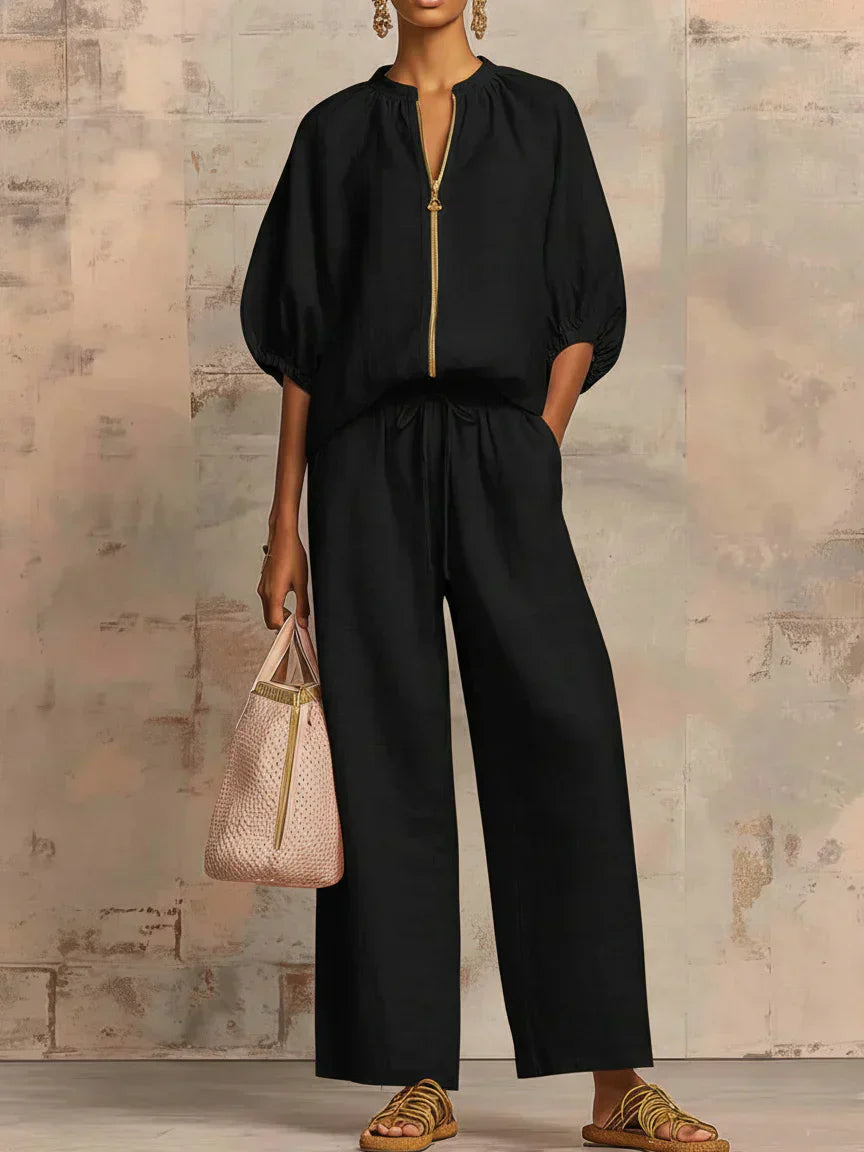 Alba | Chemise Boutonnée Relax et Pantalons à Jambe Large Coordonnés
