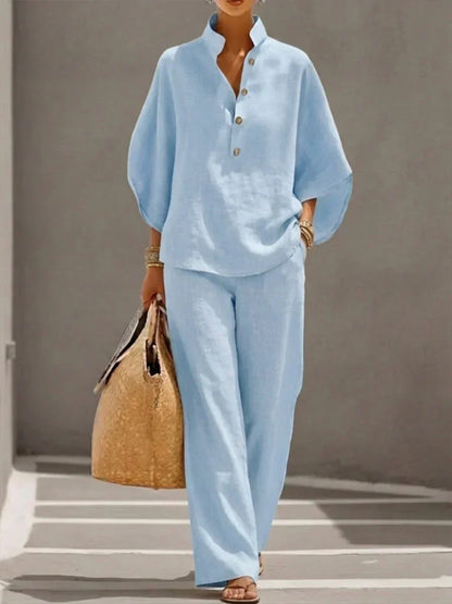 Maribel | Ensemble en lin avec des manches chauve-souris et un pantalon large