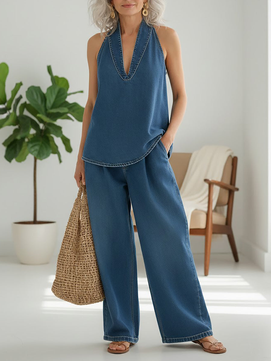 Saylor - Ensemble de Deux Pièces en Denim Lavé Vintage