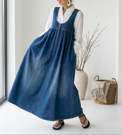 Miranda - Robe Maxi en Denim Lavé Vintage avec Sensation de Coton Doux