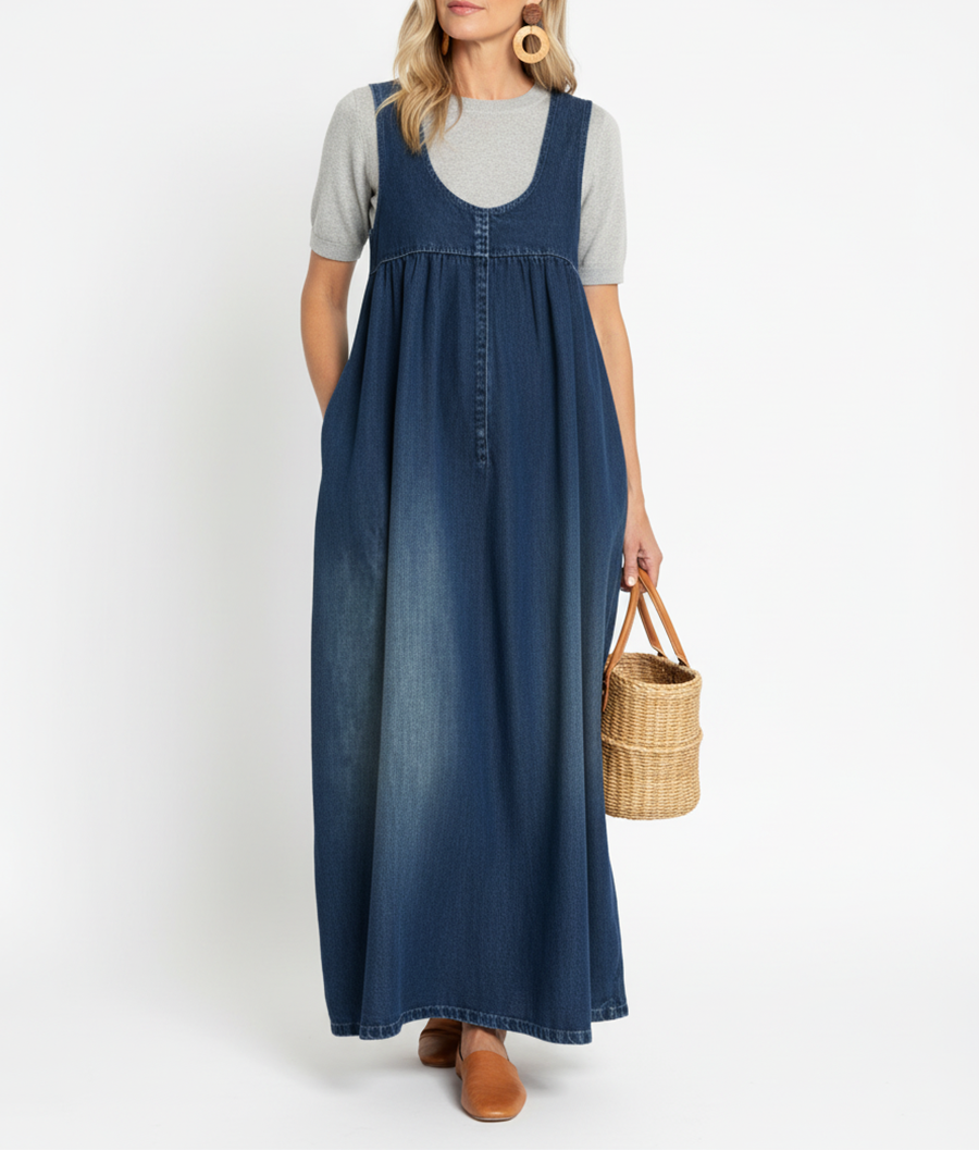 Miranda - Robe Maxi en Denim Lavé Vintage avec Sensation de Coton Doux