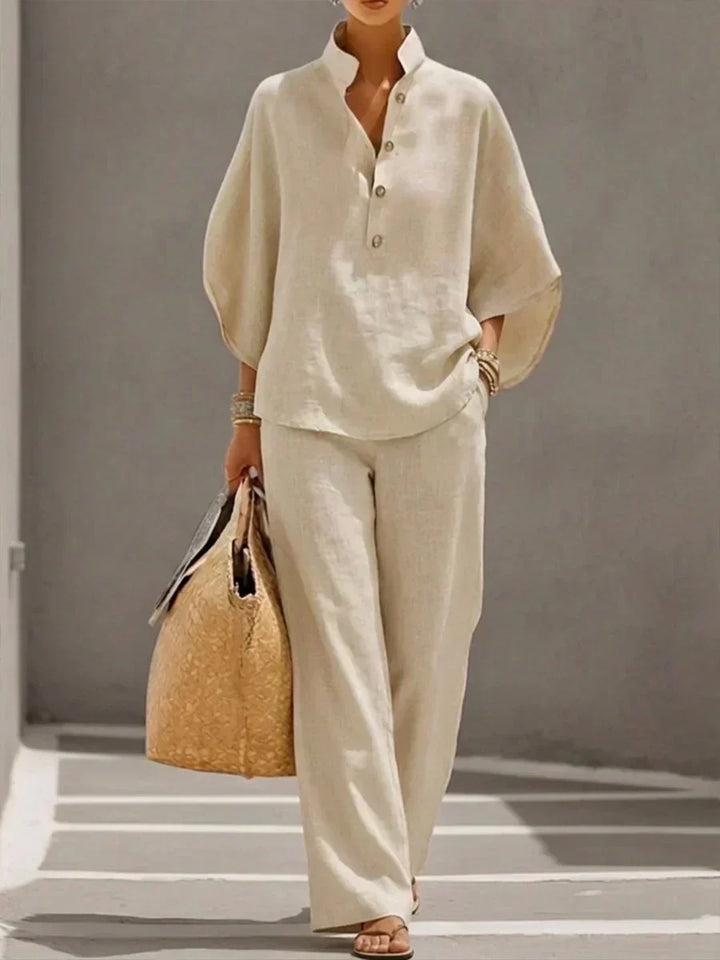 Camille™ | Ensemble en Lin avec Manches Chauve-Souris et Pantalons Amples