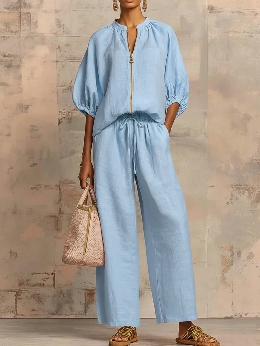 Alba | Chemise Boutonnée Relax et Pantalons à Jambe Large Coordonnés