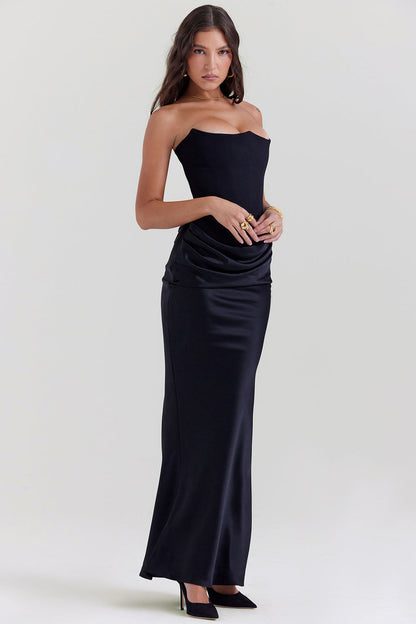 Paloma - Robe Maxi Élégante en Satin Sans Manches