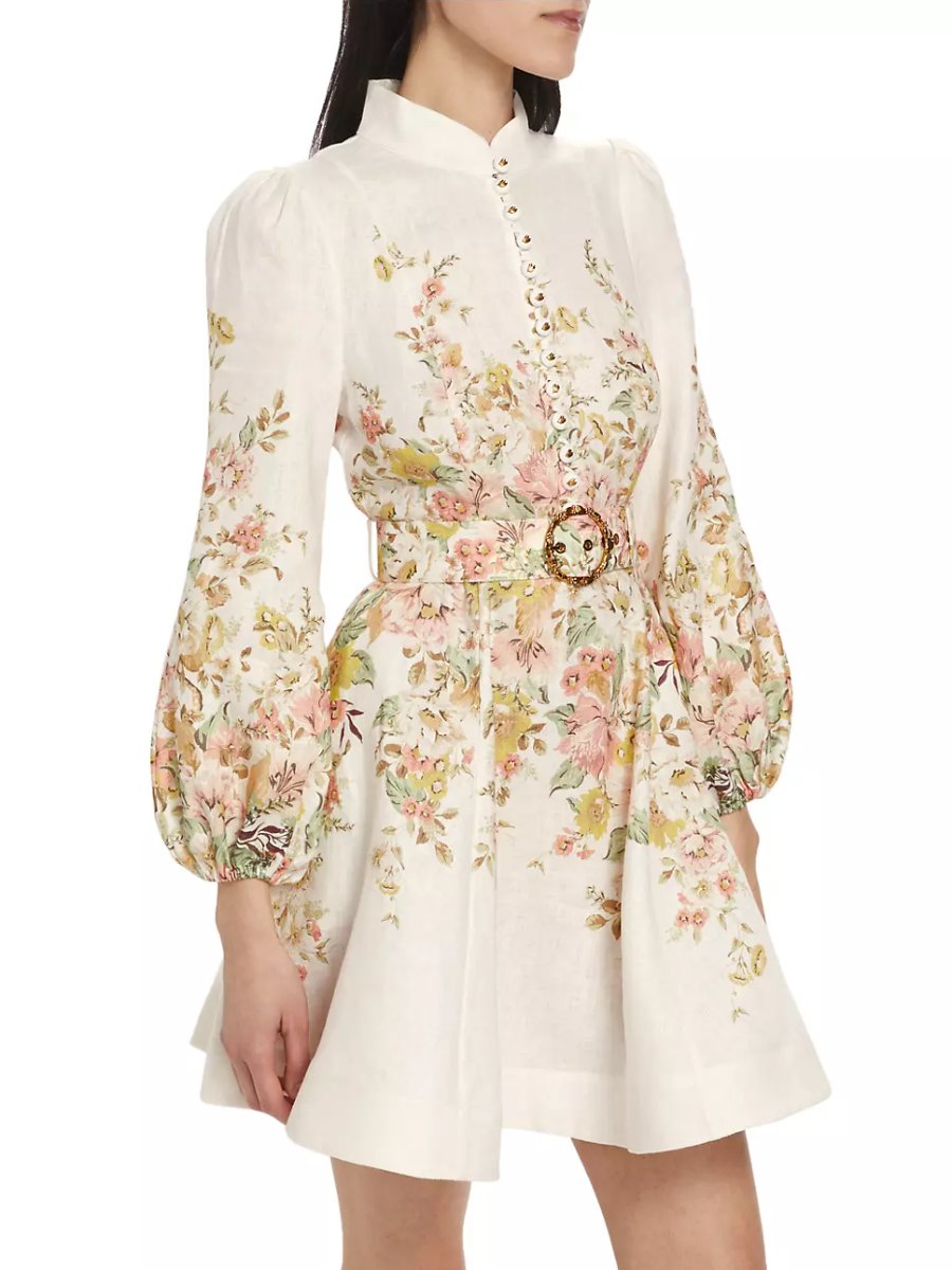 Clara | Robe Manches longues fleurie pour femme | Mini