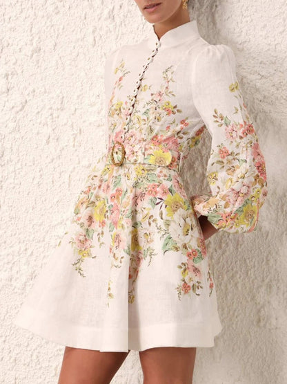 Clara | Robe Manches longues fleurie pour femme | Mini