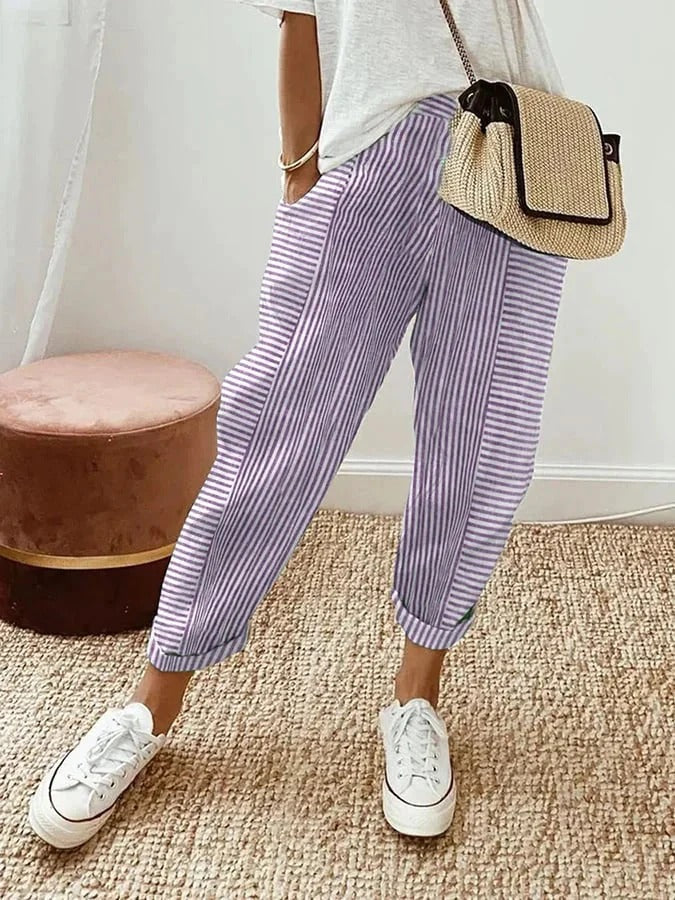 Celia | Pantalons en Coton Rayés Classiques