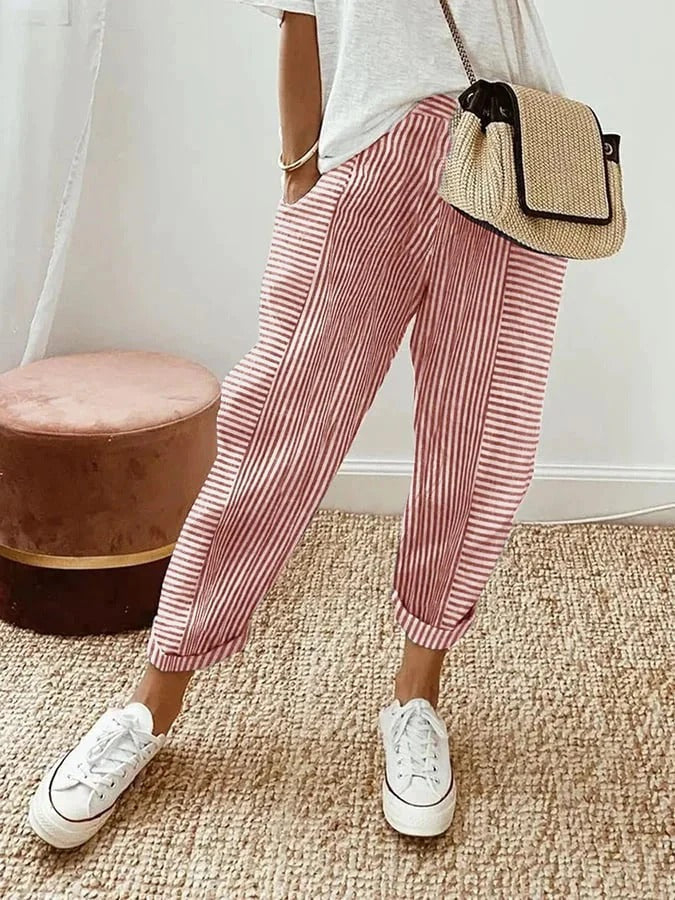 Celia | Pantalons en Coton Rayés Classiques