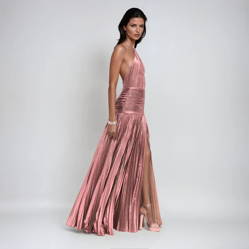 Emma - Robe Halter Métallique à Dos Nu
