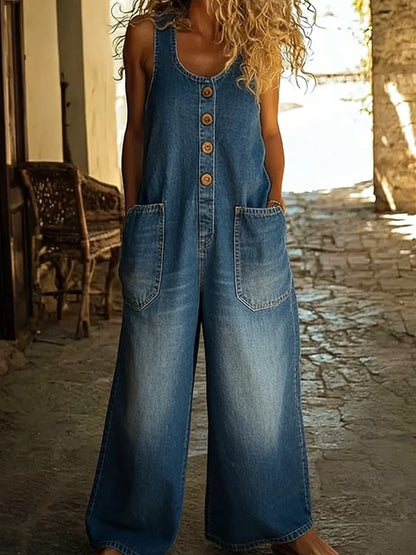 Nancy | Salopette en Denim de Coton Lavé Vintage