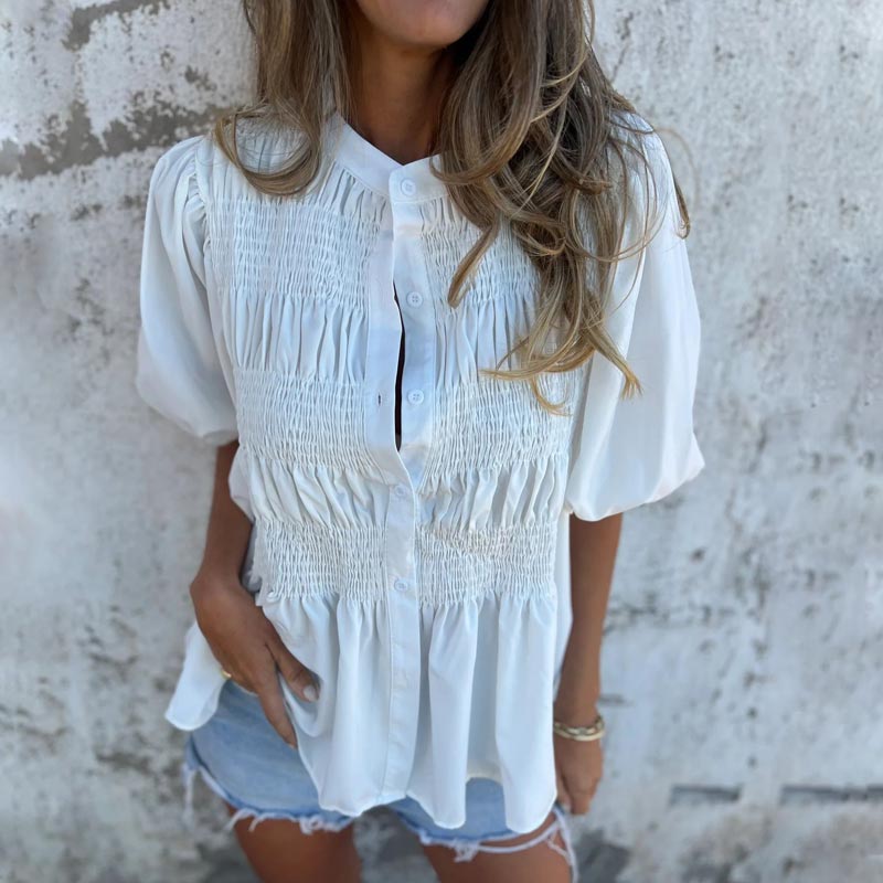 Megan - Blouse à Manches Bouffantes et Boutonnée