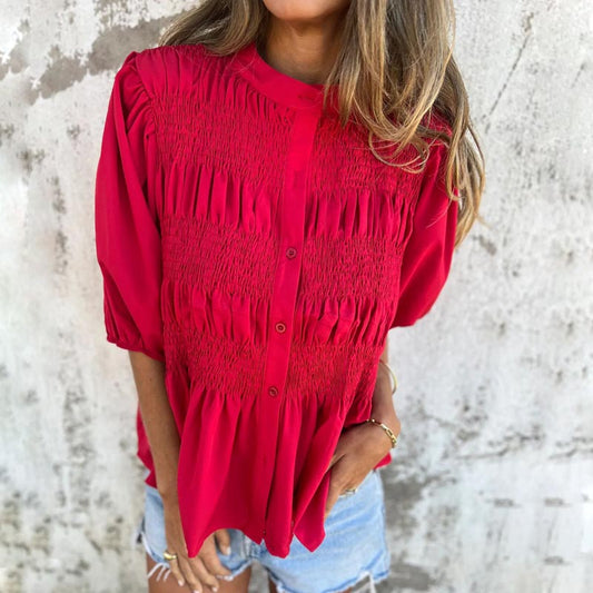 Megan - Blouse à Manches Bouffantes et Boutonnée