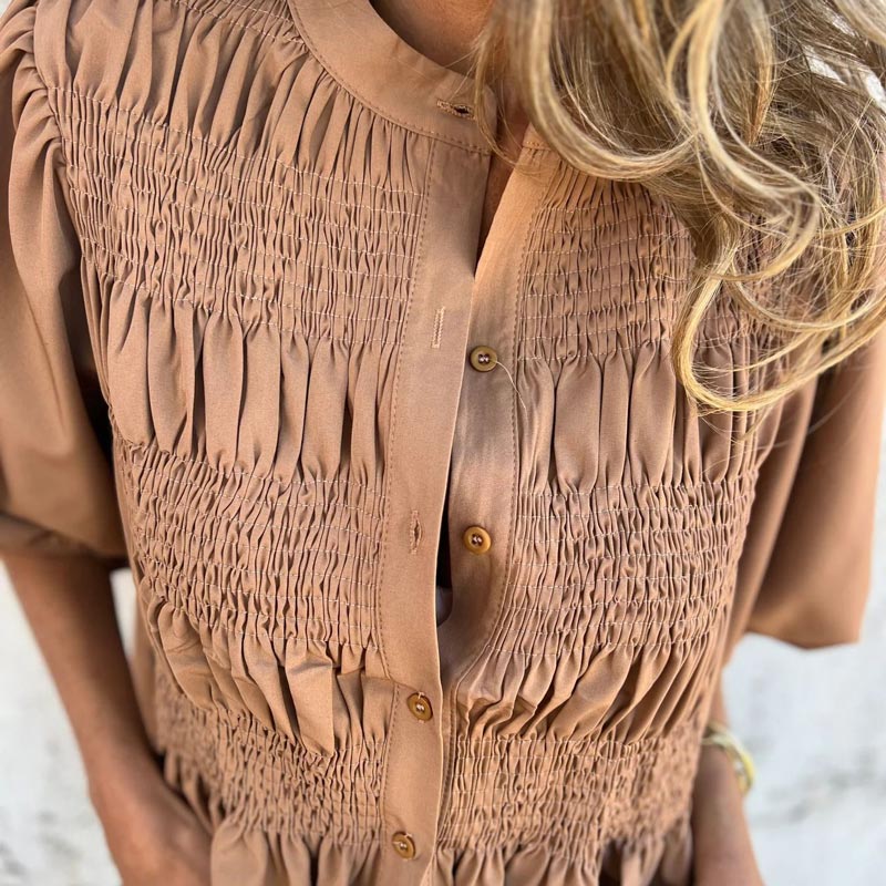 Megan - Blouse à Manches Bouffantes et Boutonnée