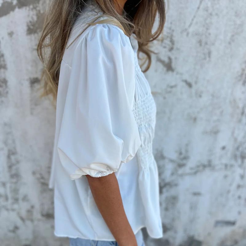 Megan - Blouse à Manches Bouffantes et Boutonnée
