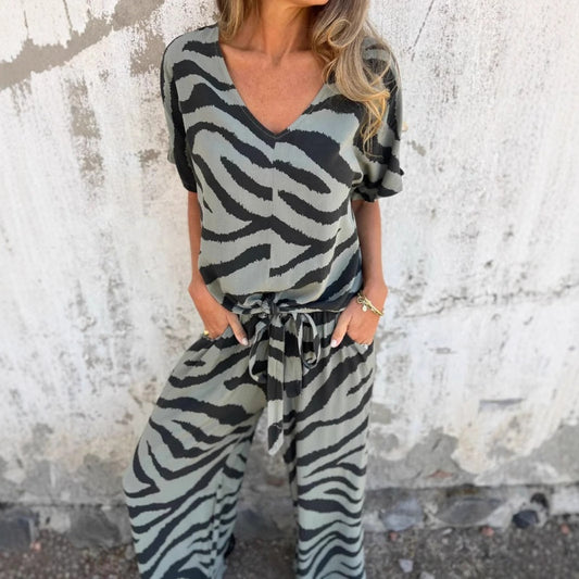 Evelina | Haut et Pantalon à Imprimé Zèbre en V