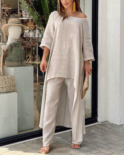 EVELISSE – ENSEMBLE PANTALON EN LIN POUR L'ÉLÉGANCE DU PRINTEMPS ET DE L'ÉTÉ