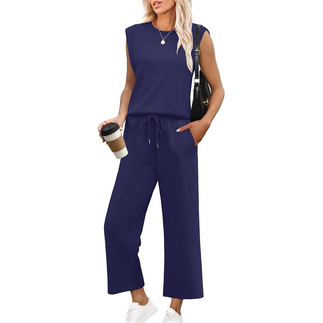 AVALINA – TOP SANS MANCHES CASUAL & PANTALONS CROPPED AMPLE