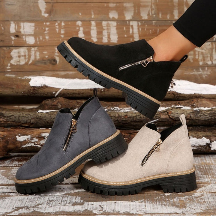 Bottines pour femmes à bout rond et fermeture éclair latérale