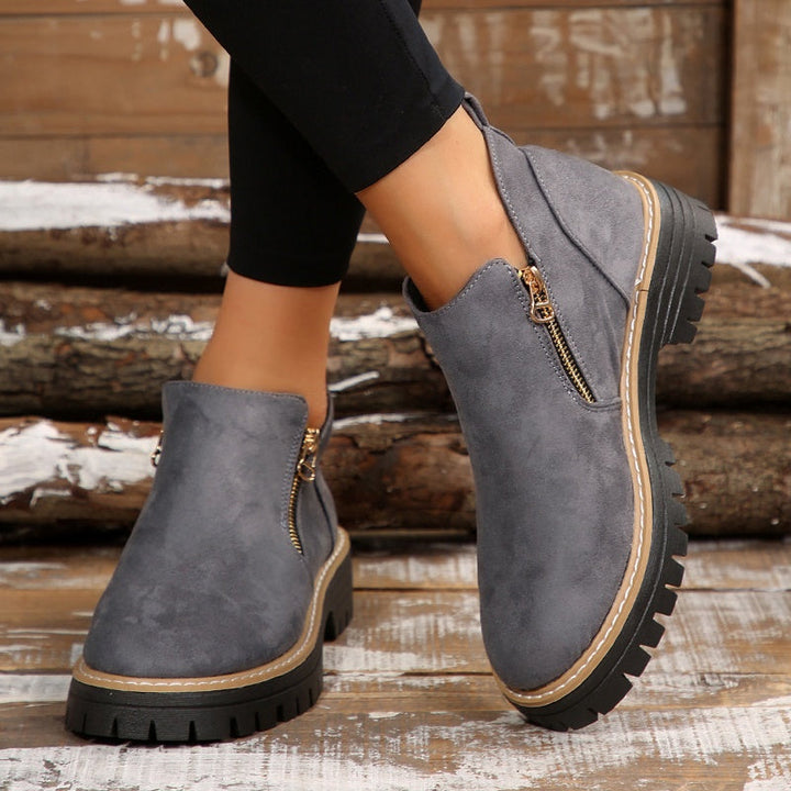 Bottines pour femmes à bout rond et fermeture éclair latérale