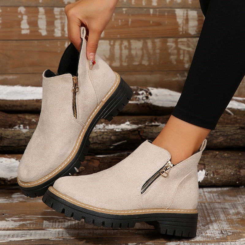 Bottines pour femmes à bout rond et fermeture éclair latérale