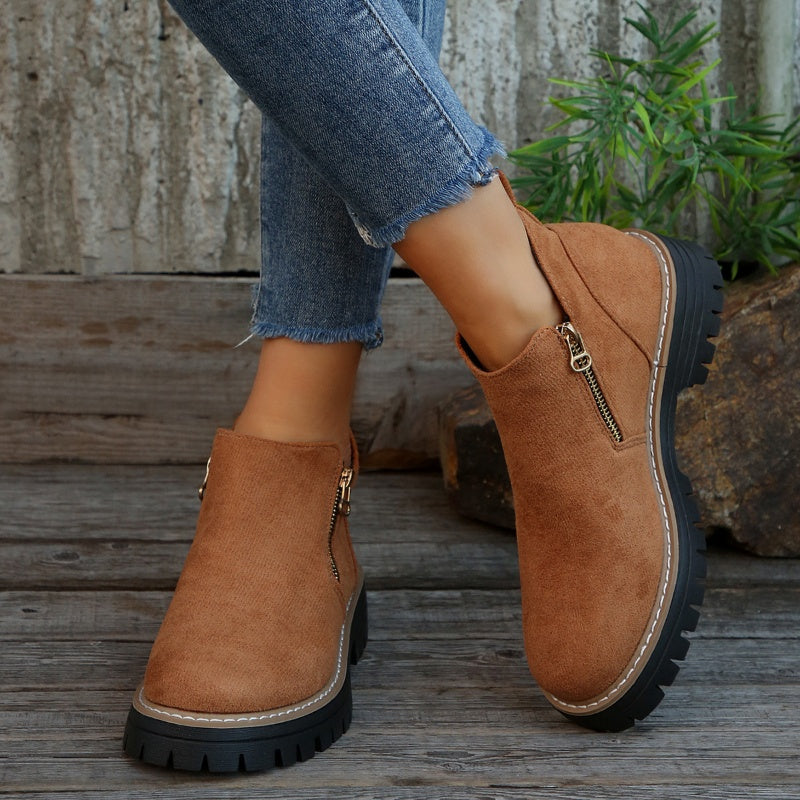 Bottines pour femmes à bout rond et fermeture éclair latérale
