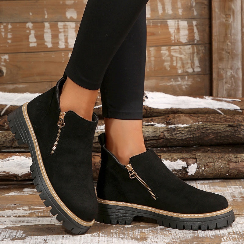 Bottines pour femmes à bout rond et fermeture éclair latérale