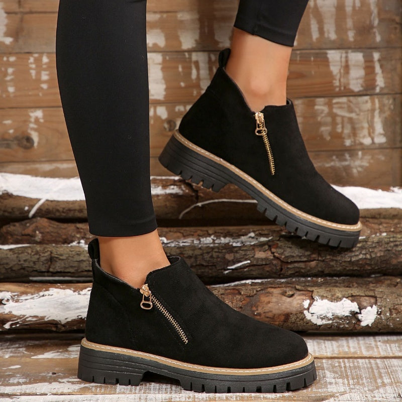 Bottines pour femmes à bout rond et fermeture éclair latérale