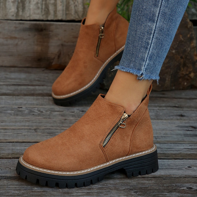 Bottines pour femmes à bout rond et fermeture éclair latérale