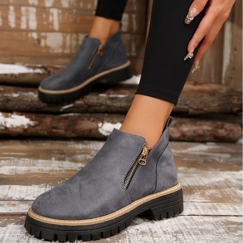 Bottines pour femmes à bout rond et fermeture éclair latérale