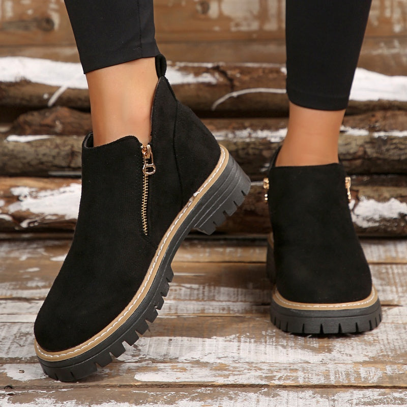 Bottines pour femmes à bout rond et fermeture éclair latérale