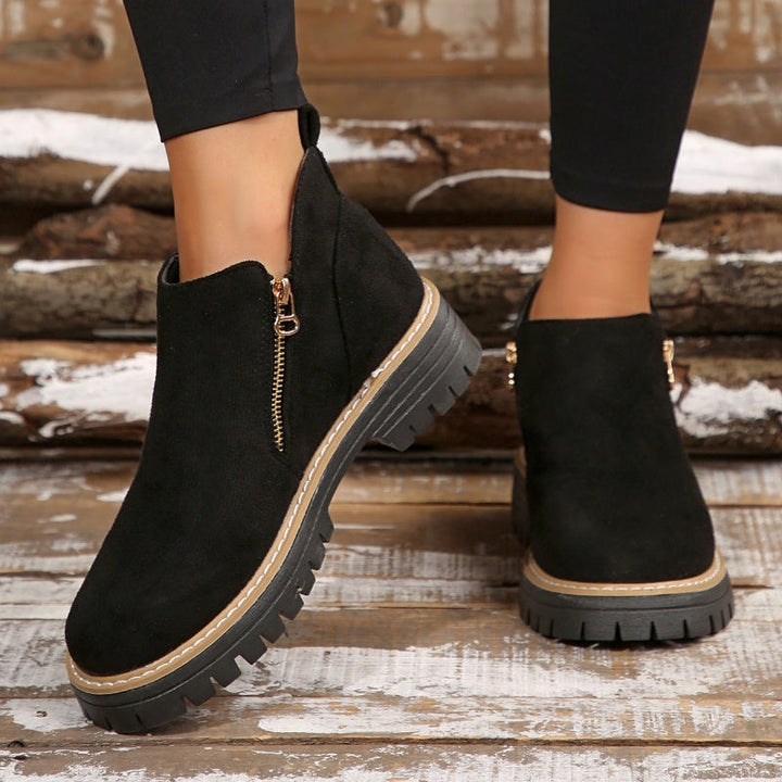 Bottines pour femmes à bout rond et fermeture éclair latérale
