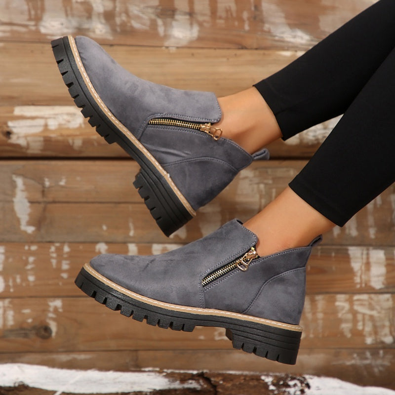 Bottines pour femmes à bout rond et fermeture éclair latérale