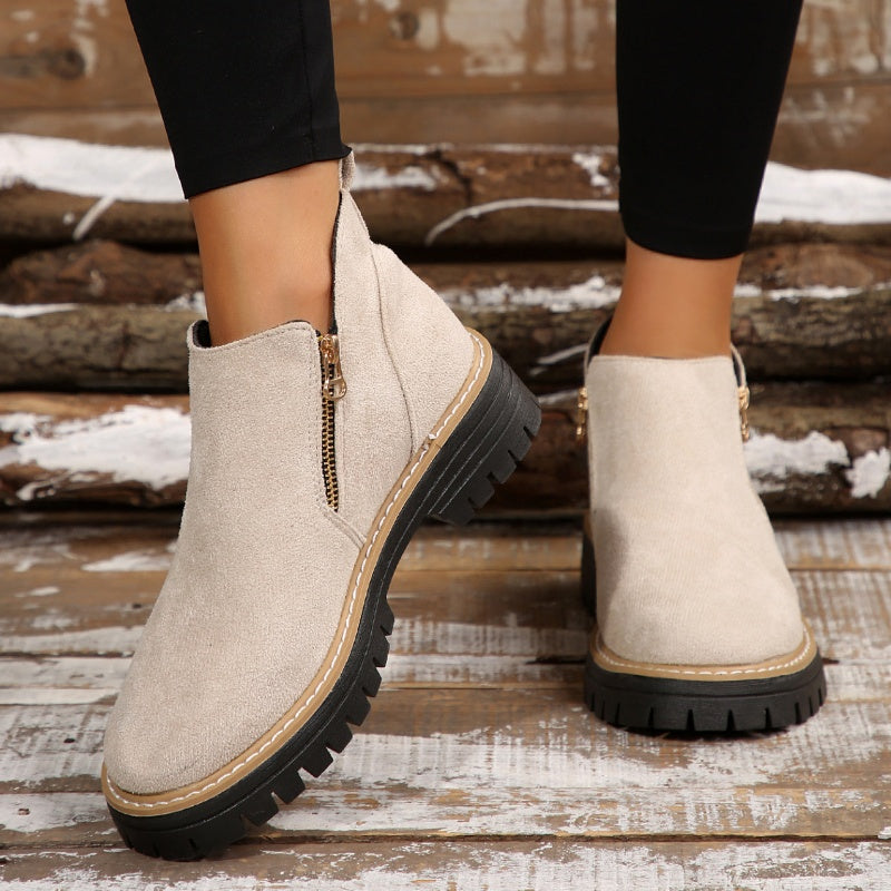 Bottines pour femmes à bout rond et fermeture éclair latérale