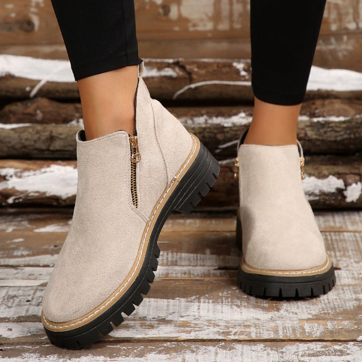 Bottines pour femmes à bout rond et fermeture éclair latérale
