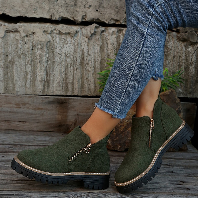 Bottines pour femmes à bout rond et fermeture éclair latérale