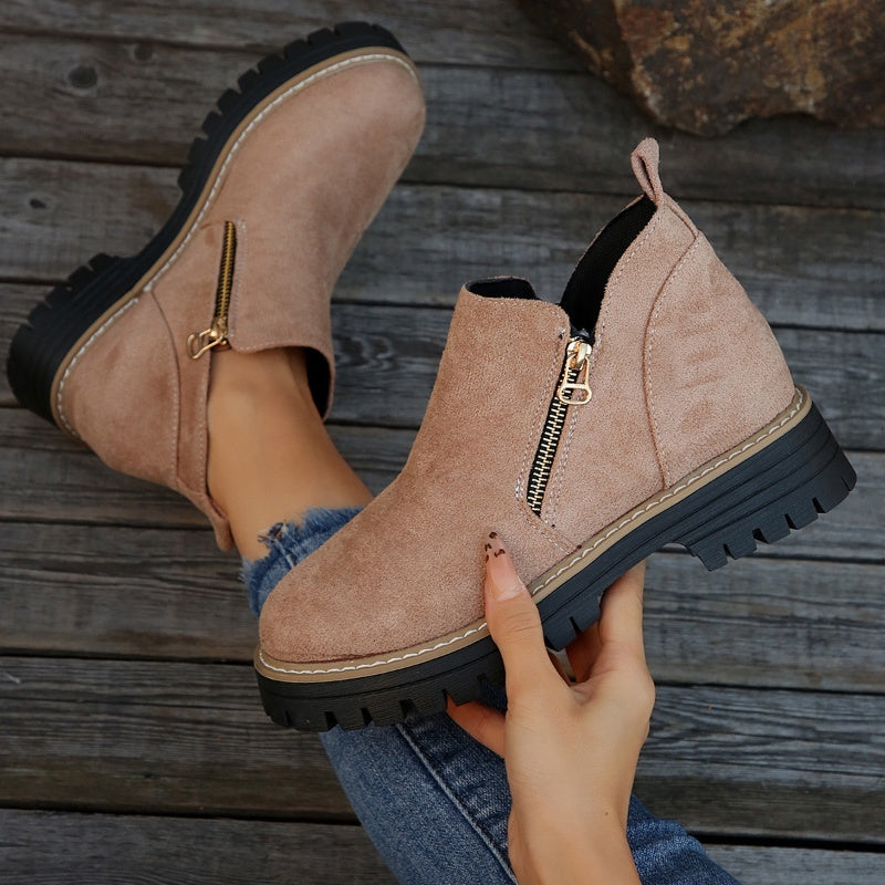 Bottines pour femmes à bout rond et fermeture éclair latérale