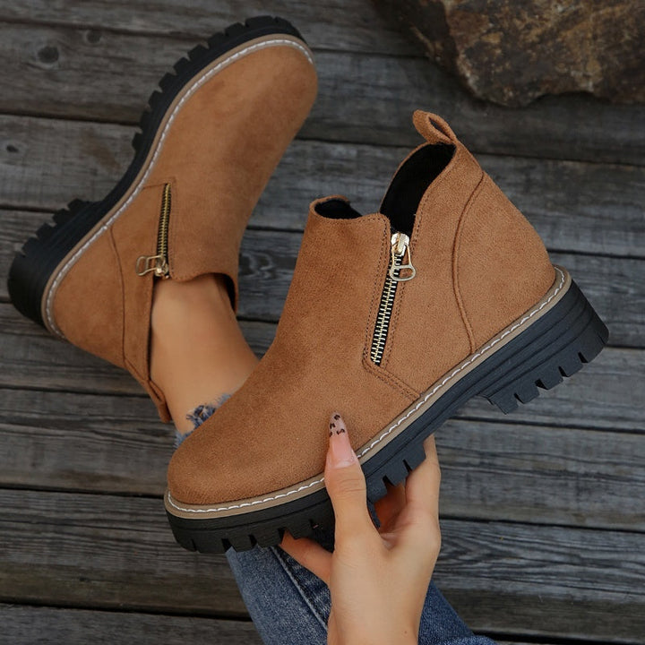 Bottines pour femmes à bout rond et fermeture éclair latérale