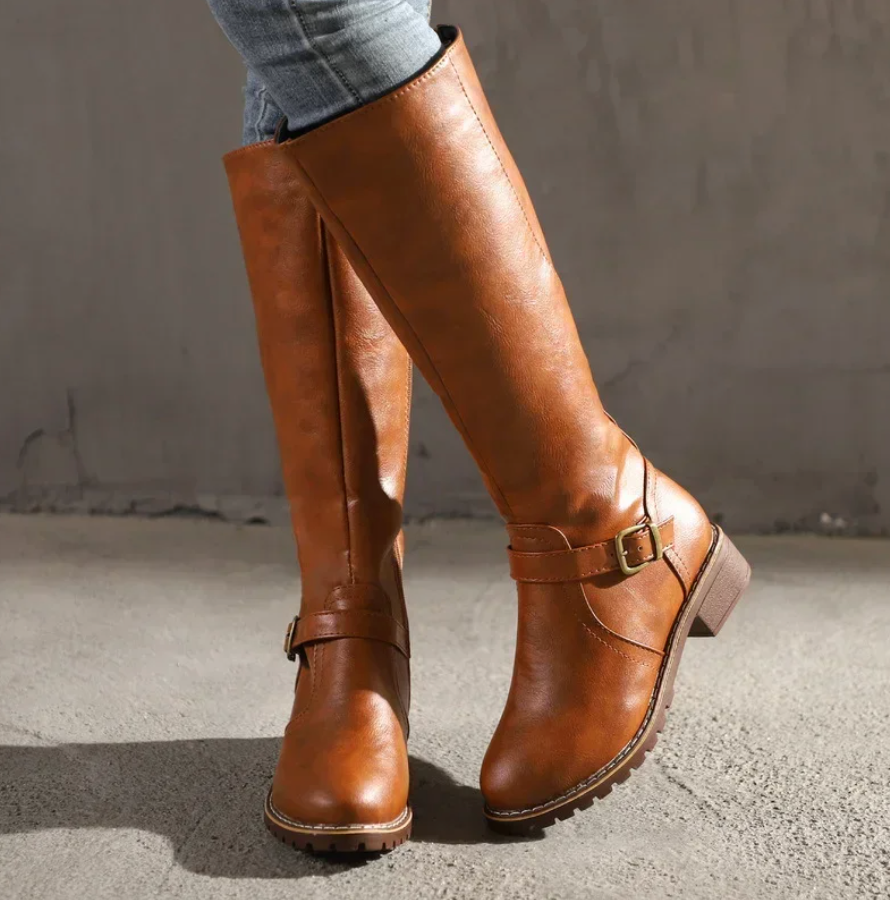 Bottes au Genou pour Femme avec Bride et Talon Bas